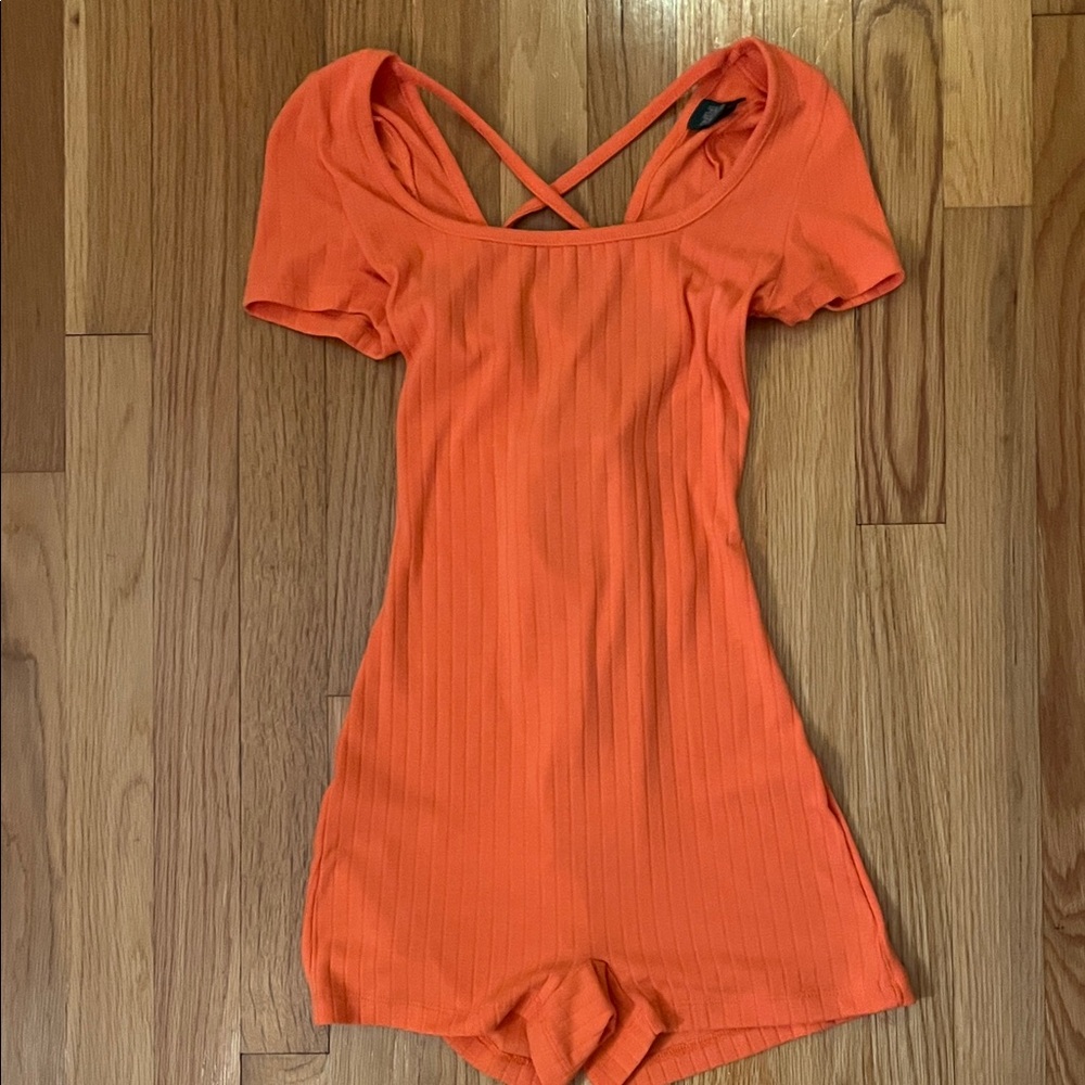 Orange Women's Ribbed Romper